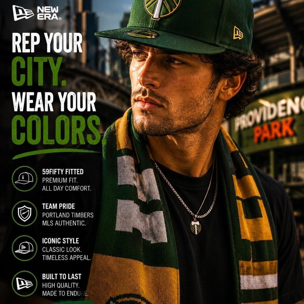 New Era 59FIFTY Portland Timbers MLS Fitted Hat 7 5/8‎ Black Soccer